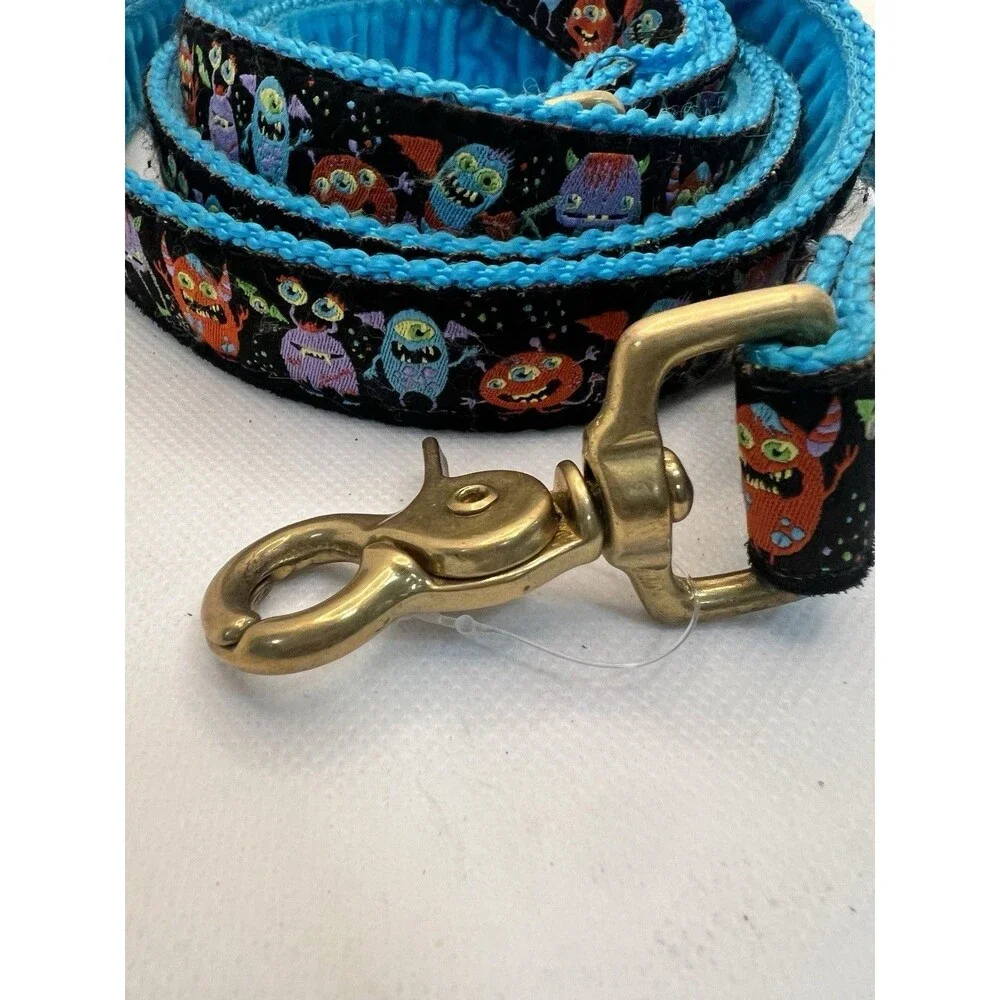 1” Monstro City Upgraded 6’ Elite Dog Leash Blue Velvet fun halloween monster